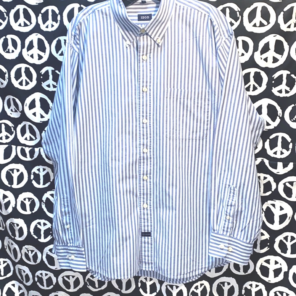 IMEN IZOD SUEDED POPLIN BLUE STRIPED DRESS SHIRT SZ XL